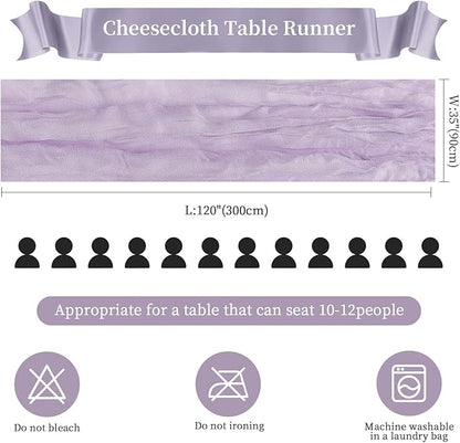 6 Pack Purple Cheesecloth Table Runner 10FT Long Boho Gauze Table Runner Rustic Sheer Runner for Wedding Bridal Baby Shower Birthday Party Table Decor Thanksgiving Christmas Decorations