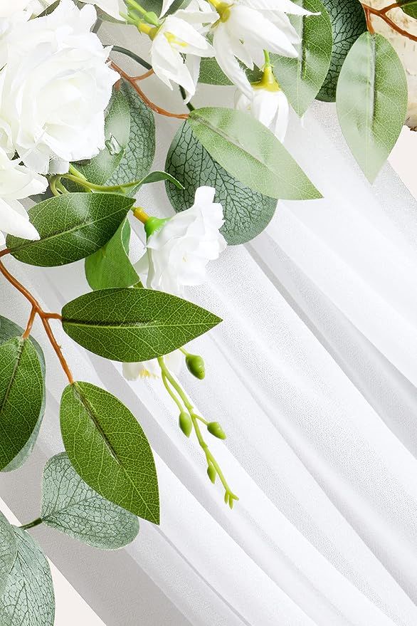 Ponatia Artificial Wedding Arch Flowers Kit (Pack of 3) With 26Ft Shiny Arch Draping Fabric, Arches for Ceremony, Decorations for Reception (White)