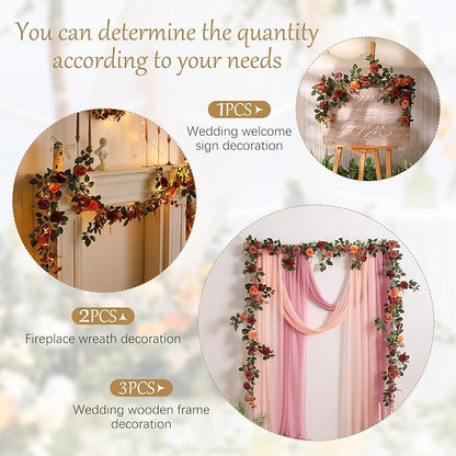 5FT Artificial Rose Flower Burgundy Fake Floral Garland for Wedding Ceremony Backdrop Arch Flowers Table Centerpieces Decorations