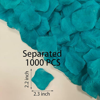 Separated 1000 PCS Artificial Turquoise Blue Rose Petals for Romantic Night ,Faux Turquoise Blue Flower Petals for Flower Girl Weddings Valentine Day Party Romantic Decoration(Ready-to-use)