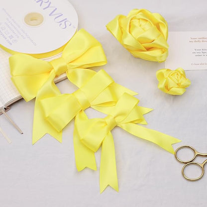 Lemon Yellow Satin Ribbon, Double Faced 1 Inch X 50 Yards Lemon Yellow Ribbon, Premium Satin Ribbon for Gift Wrapping, Crafts, Hair Bow Making, Sewing, Flower Bouquet, Wedding Party Decor