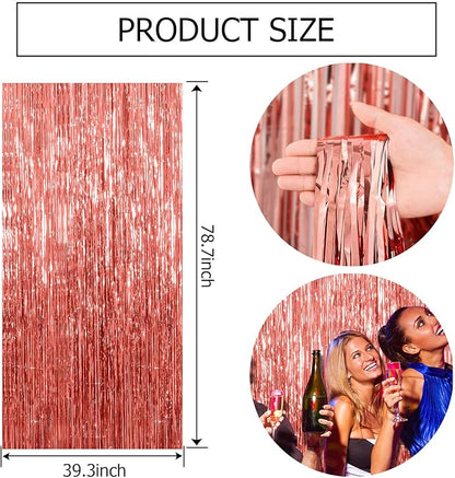 2 Pack Rose Gold Fringe Curtain Backdrop Birthday Bachelorette Party Decorations Metallic Tinsel Streamers Foil Backdrop Christmas Graduation Wedding New Year Party Decorations