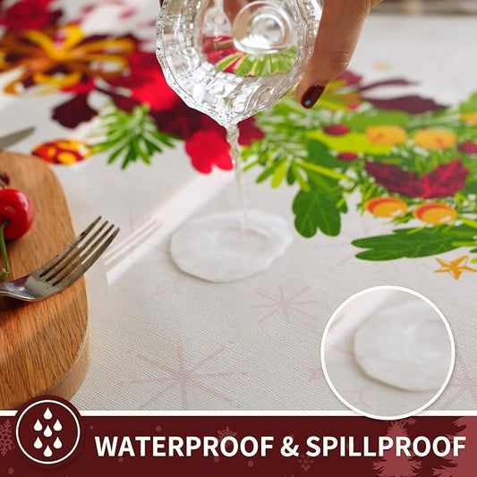 Christmas Rectangle Table Cloth,100% Waterproof Tablecloth,Christmas Decorations for Home, Vinyl Tablecloth Plastic Table Cover for Party，Picnic,Dining,Outdoor 54" x 120",Frosted Wreath