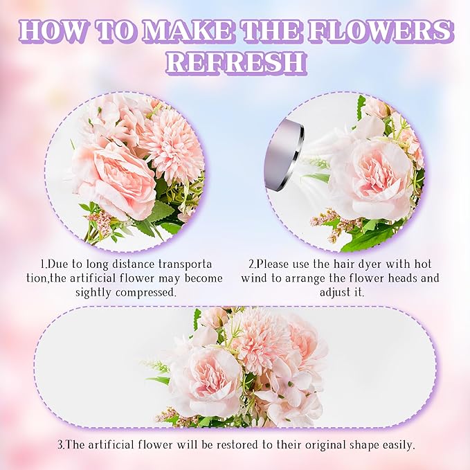 DDcafor 6 Pack Artificial Flowers, Fake Faux Peony Silk Hydrangea Plastic Carnations Daisy Realistic Flower Arrangements for Wedding Decoration Table Centerpieces, for Home Office Party Decor (Pink)