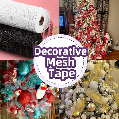 Swpeet 3 Rolls 6 Inches Mesh Ribbon Glitter Metallic Wrapping Ribbon Kit, Glitter Tulle Fabric Spool Ribbon Metallic Foil Mesh Ribbon for DIY Project Wreaths Party Decorations Wrapping Craft