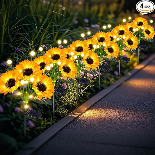 6 Pack Sunflower with Firefly Lights,Solar Lights Outdoor Garden Decor,Solar Flowers Lights Waterproof,Sunflowers Birthday Gifts for Mom Women,Decorative Stakes Fairy Lights for Yard Patio Lawn