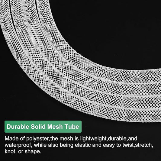 Mesh Tube Ribbon 25 Yards, 6mm Elastic Fabric Ribbons Mesh Tubing for Crafts/Gift Wrapping/Flower Bouquets/Wedding/Birthday/Holiday/Wreaths Christmas/Decoration[White]