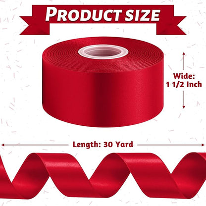 Fullive 1 1/2 Inch Ribbon for Gift Wrapping, 30Yards Wine Red Christmas Tree Ribbon, Polyester Ribbons for Flower Bouquet for Wedding Christmas Decoration DIY Bows Wrapping Bouquet Floral Arrangements