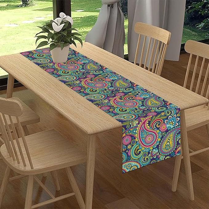 Vintage Paisley Table Runner, Blue Classical Luxury Old Fashioned Paisley Floral Print Table Center Decor for Family Kitchen Table Decorations Indoor Outdoor 13x36 inch