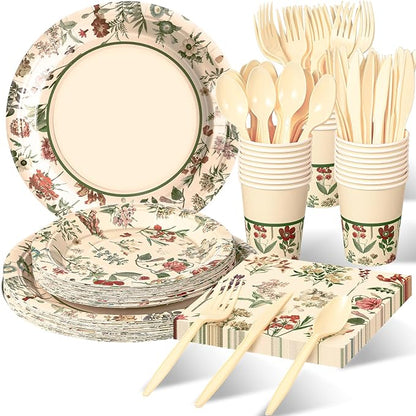 Roshtia 50 Set Floral Party Supplies Flower Paper Plates Napkins Tablewares Disposable Flower Dinnerware for Girls Women Floral Birthday Tea Party Decorations Favors