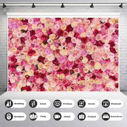 Roses Flowers Backdrop Valentine's Day Pink Red Rose Photography Background Various Floral Roses Backdrop for Anniversary Birthday Wedding Baby Shower Children Adults Photo Prop Backgrounds 12x8ft