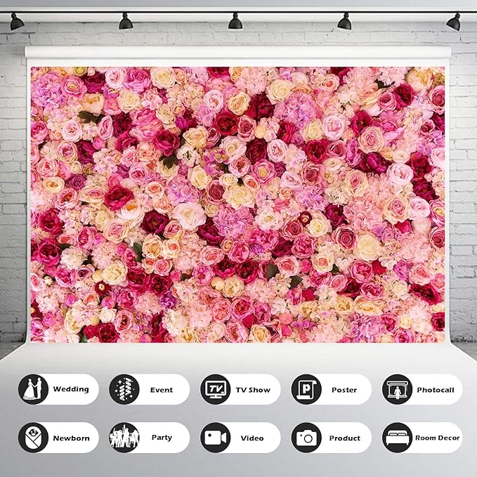 Roses Flowers Backdrop Valentine's Day Pink Red Rose Photography Background Various Floral Roses Backdrop for Anniversary Birthday Wedding Baby Shower Children Adults Photo Prop Backgrounds 15x10ft