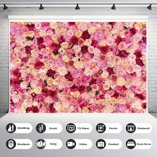 7x5ft Roses Flowers Backdrop Valentine's Day Pink Red Rose Photography Background Various Floral Roses Backdrop for Anniversary Birthday Wedding Baby Shower Children Adults Photo Prop Backgrounds