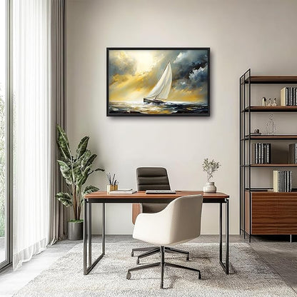 Ocean Sailboat Large Wall Art Framed Wall Decor for Living Room Abstract Boat Pictures Oversized Canvas Print Painting Modern Extra Large Artwork for Bedroom Office Home Decor 36"x24"
