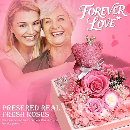 Gifts for Mom Grandma Christmas Birthday Preserved Flowers Roses with Heart Necklace Fresh Flowers for delivery Prime Eternal Forever Flower Box Xmas Gifts for Women Mother Her Wife from Daughter