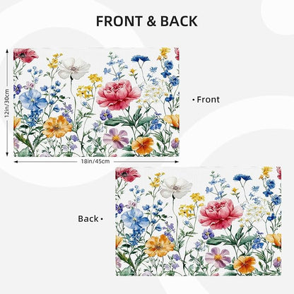 Poppy Floral Placemats Set of 4, Watercolor Wildflower Place Mats, Leaves Spring Dining Table Mats, Washable Flower Placemats for Kitchen Dining Room Home Decor 18L'' × 12W''