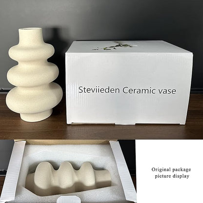 Ceramic Modern Dried Flower Vase, Off White Round Pampas Vase, Boho Home Decor for Centerpiece Wedding Dinner Table Party Living Room Office Bedroom, Housewarming Gift