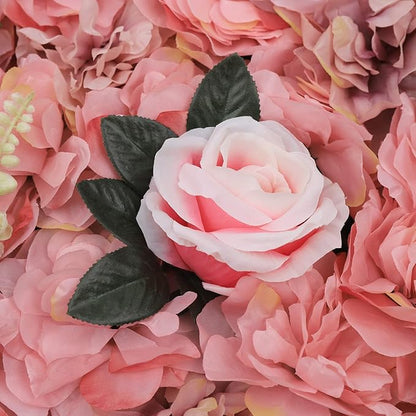 12 Pcs Artificial Flower Wall Panels, 24"x16" 3D Pink Silk Dahlia Hydrangea Rose Flowers Wall Backdrop Artificial Silk Fabric Flower Banquet Wedding Party Decor for Stage Background (Type 4)