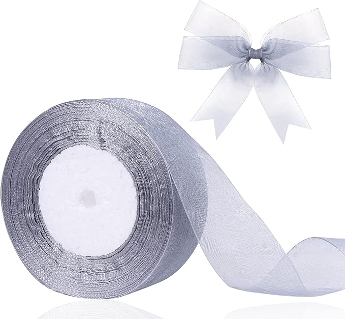 1.5 inch Sheer Organza Ribbon Silver Chiffon Ribbon for Gift Wrapping Christmas Halloween Decoration Wedding Bouquet Crafts 50 Yards
