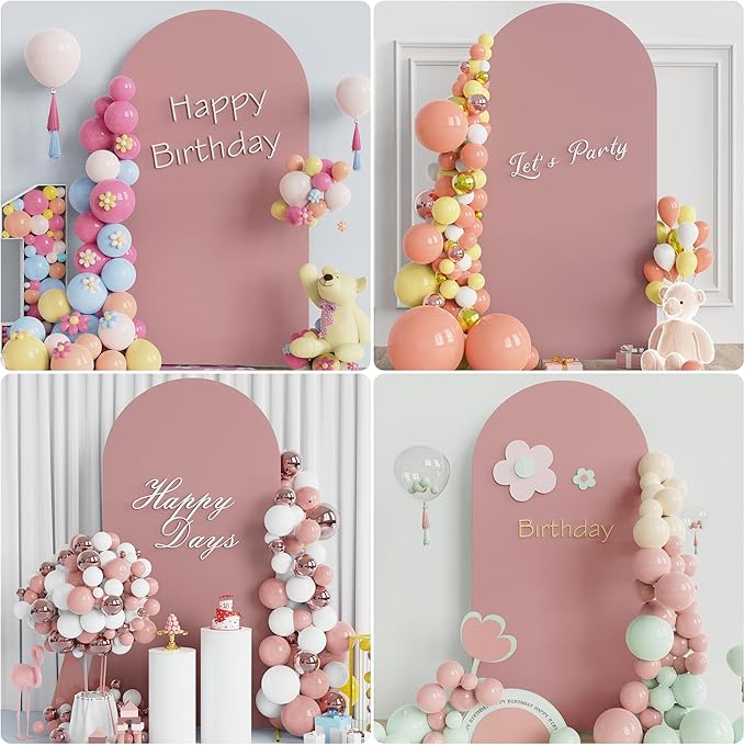 Putros 6.6ft Metal Arch Stand with Cover Light Dusty Rose Spandex Fitted Wedding Arch Cover and Round Top Chiara Backdrop Stand Set for Birthday Party Baby Shower Decoration