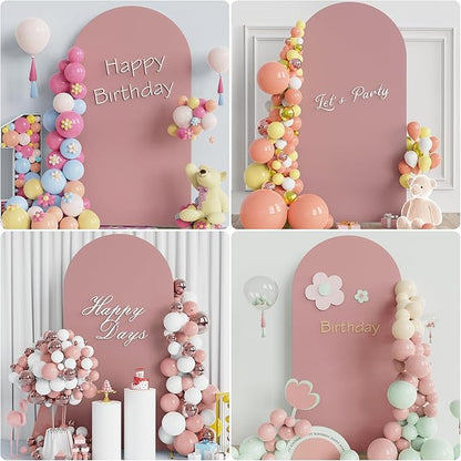 Putros 6.6ft Metal Arch Stand with Cover Light Dusty Rose Spandex Fitted Wedding Arch Cover and Round Top Chiara Backdrop Stand Set for Birthday Party Baby Shower Decoration