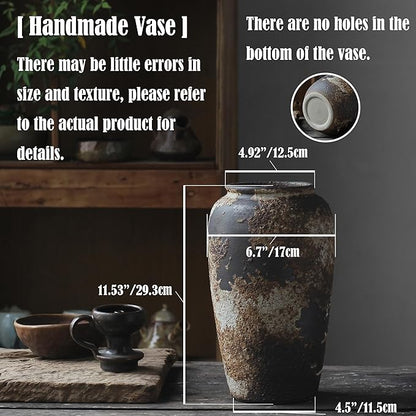Denique Rustic Vase for Home Decor, Farmhouse Terracotta Vases, Large Ceramic Vase for Living Room Decor, Black Pottery Vase Large Clay Vase, Rustic Farmhouse Tabletop Decor(C-29cm)