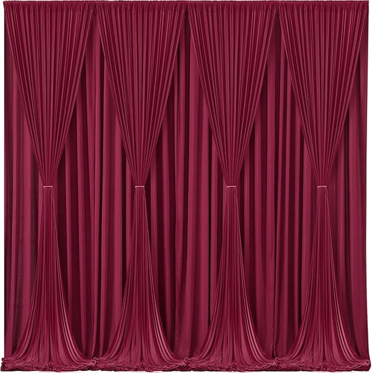 Burgundy Backdrop Curtains - 8 Panel Wrinkle-Free Polyester Photography Drapes for Baby Shower & Birthday Party - 32 X 10FT