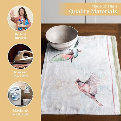 Maison d' Hermine Placemats Set of 4 100% Cotton Washable Cloth Place Mats, Reusable Table Mats for Kitchen Dining Decoration, Party, Wedding, Restaurant Spring/Summer (Flying Birds, 13" x 19")