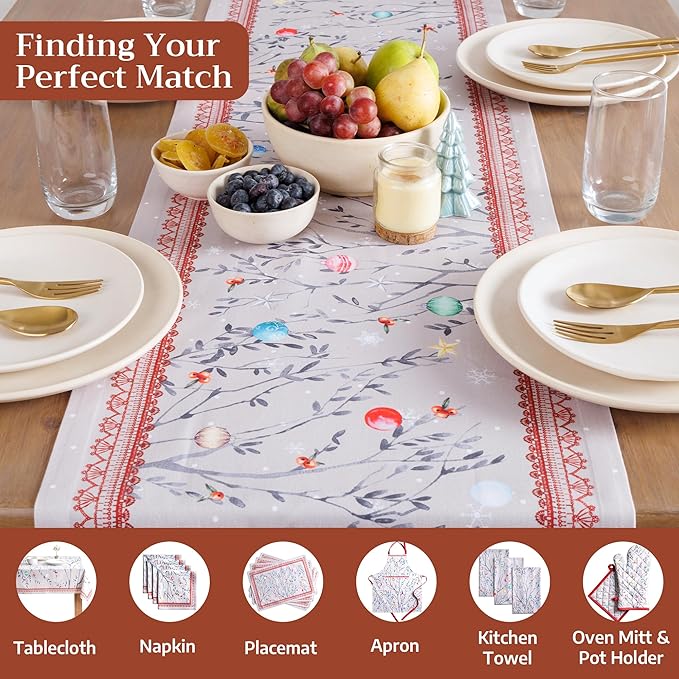 Maison d' Hermine Table Runner 100% Cotton Single Layer Table Runners 90 inches Long for Thanksgiving Christmas Decorations Home Kitchen Dining Party Wedding (Fairy Christmas, 14.5" x 90")