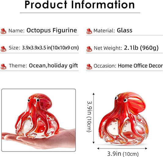 EUSTUMA Hand Blown Glass Octopus Figurine Ornament,Sea Animal Ornament for Fish Tank Aquarium,Sea Animals Collection for Birthday Gift,Glass Office Paperweight for Desk.