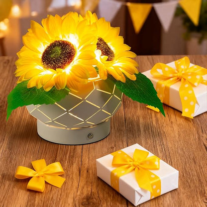 Cordless Sunflowers Table Lamp, Dimmable LED Touch Beside Lamp with Rechargeable Battery Operated, Small Night Light Lamps for Room Home Decor, Birthday Gift for Women Mom