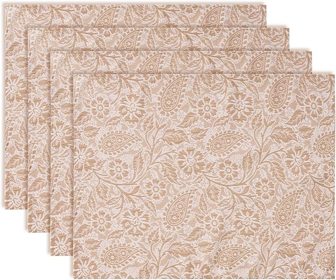 HEAVYWOOD Boho Placemats Set of 4 Cloth Floral Place Mats Paisley Botanical Table Mats for Kitchen Dinning Farmhouse Rustic Washable Tablemats 14x18 Inch (Oatmeal, 4)