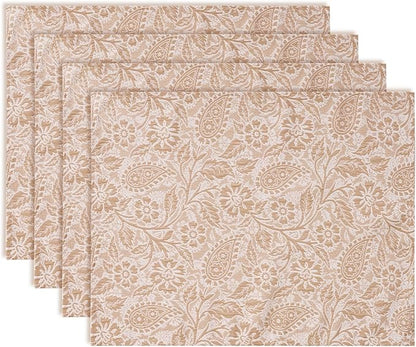 HEAVYWOOD Boho Placemats Set of 4 Cloth Floral Place Mats Paisley Botanical Table Mats for Kitchen Dinning Farmhouse Rustic Washable Tablemats 14x18 Inch (Oatmeal, 4)