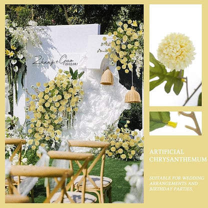 8PCS 20.5In Yellow Fake Flowers Artificial Chrysanthemum Faux Mums Matching 2PCS White Daisy Faux Flowers for Vase Fall Long Stems Flower Silk Flower for Home Decor Wedding Decor (No Vase)