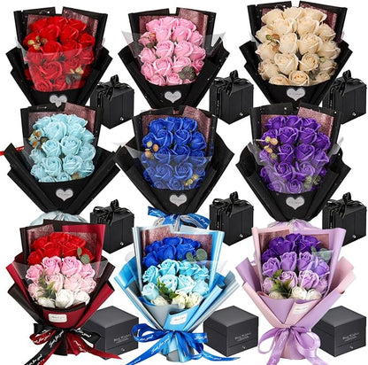EIGHTOWN Roses Bouquet Artificial Flower - Preserved Red Flowers with Love Necklace for Her - Unique Gifts Valentine's Day, Mother's Day, Thanksgiving, Birthday, Anniversary… (Hotpink)