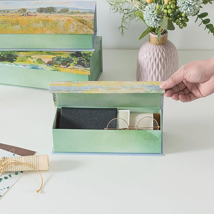 Soul & Lane Decorative Storage Boxes with Lids, Set of 3 Cardboard Boxes for Home Décor and Documents, Memory Organizers for Keepsakes with Magnetic Closure, Photo Storage, Pastoral Tranquility