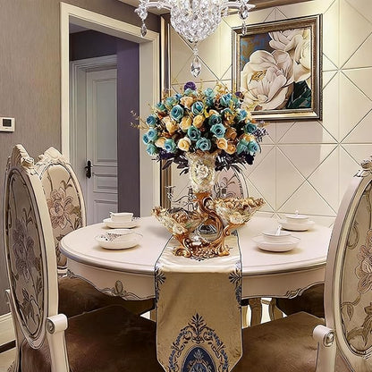 Elegant Large Flower Vases with 2 Tiered Fruit Bowl for Kitchen Counter, Resin Fruit Basket Plate for Snack, Candy Storage(White & Gold)