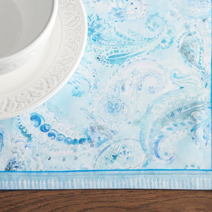 Maison d' Hermine Placemat 100% Combed Cotton Premium Set of 4 Decorative Washable Place Mats Table Cloth Placemat, Dining, Kitchen, Parties & Camping - Paisley Blues (13"x19")