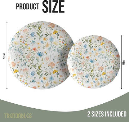 Trendables Heavy Duty Paper Plates Set For 16 Guests - 16 Each Of 8-inch And 10-inch Disposable Plates For Party - Fancy 32 Piece Dinnerware Set For All Occasions | Floral Design, Petite Fleur