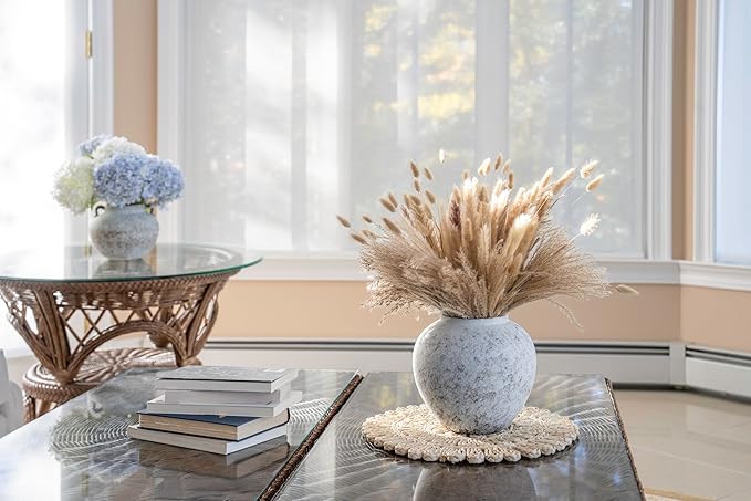 Hand Glazed Rustic White Ceramic Vase Flower Vase, Big Textured Round Vase for Centerpieces, Kitchen, Living Room, Bedroom Decor Gifts