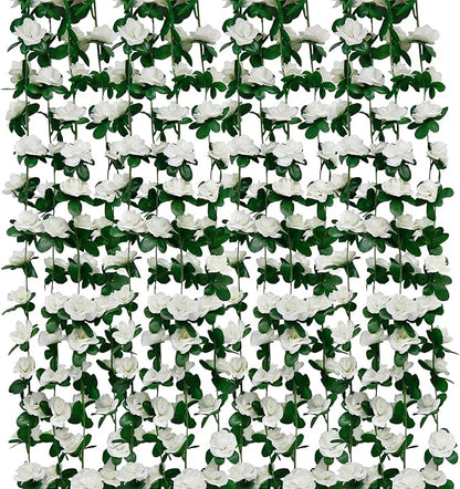 12 PCS 98.4 FT Artificial Flower Garland White Rose Garland for Wedding Room Decor（12,White）