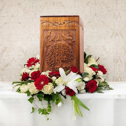 INTAJ Cremation Urns for Ashes – Companion Wooden Tree of Life Urn Box and Casket for Human Ashes of Men, Women, Child, or Pets (Cat/Dog) – Memorial Burial Funeral Urns – Holds 640 Cubic Inches