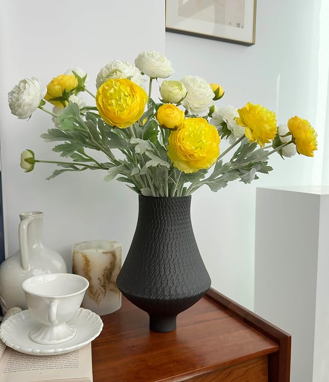7 pcs White and Yellow Peony Artificial Flowers with Stems for Vase, Fake Peonies Silk Flowers Arrangement for Home Office Farmhouse Indoor, Kitchen Dining Table Centerpiece Decorations
