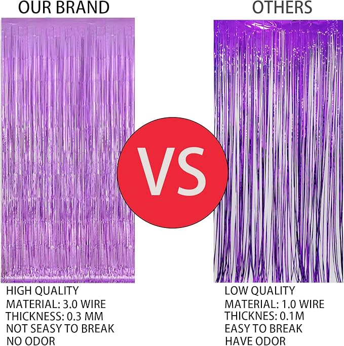 Keyali 4 Pack 3.3 * 8.3 ft Foil Curtain Metallic Tinsel Fringe Curtains Photo Booth Props Backdrop for Birthday Wedding Engagement Baby Shower Christmas Holiday Celebration Partyl,Purple