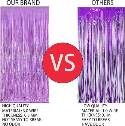 Keyali 4 Pack 3.3 * 8.3 ft Foil Curtain Metallic Tinsel Fringe Curtains Photo Booth Props Backdrop for Birthday Wedding Engagement Baby Shower Christmas Holiday Celebration Partyl,Purple