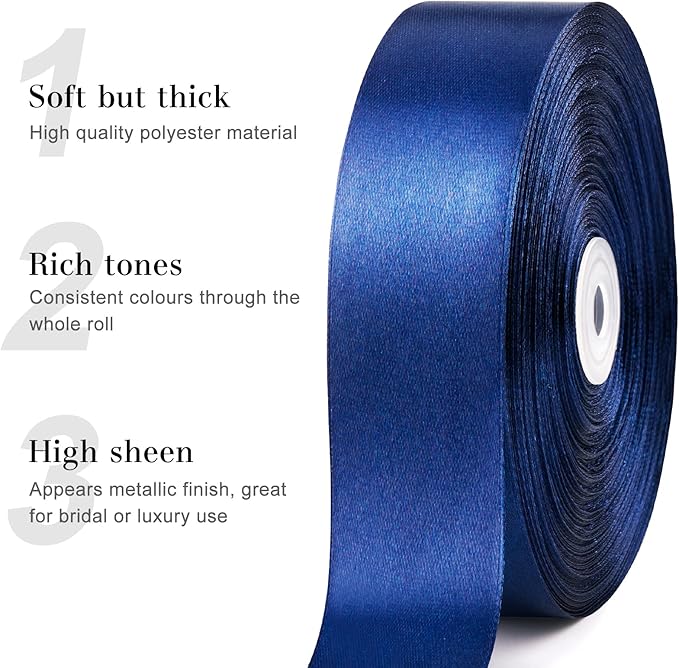 1-1/2 Inches 100 Yards Dark Blue Satin Ribbon, Solid Fabric Ribbon Roll for Flower Bouquets, Gift Wrapping, Wedding, Handmade Crafts