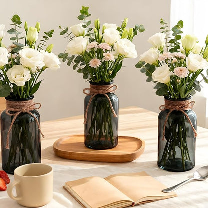 Vintage Glass Flower Vase，6 Pack Farmhouse Black Glass Centerpiece Vases Mason Jars for Halloween Weddings, Parties & Home Decor Bulk (6, Black)
