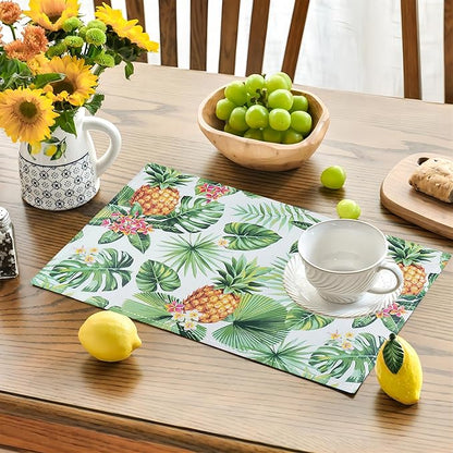 Pineapple Placemats Set of 4 Tropical Palm Leaves Plants Table Mats Washable Place Mats for Home Party Indoor Kitchen Dining Table Decoration 12x18 Inch