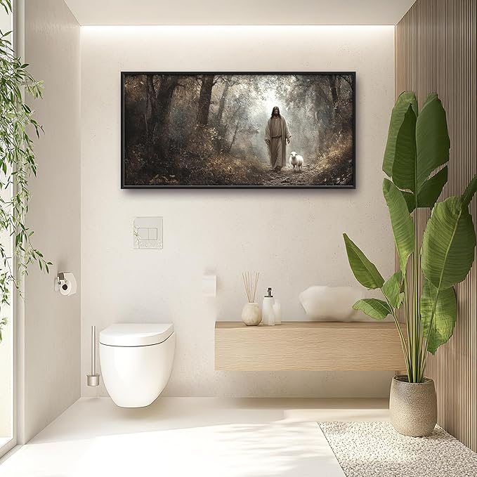 Vintage Christian Large Wall Art Framed Religious Wall Decor for Living Room Jesus Lamb Pictures Oversized Canvas Print Painting Modern Extra Large Artwork for Bedroom Office 60"x30"