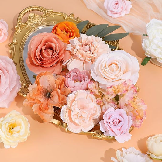 AGIRL Rose Artificial Flowers Combo Fake Flowers Rose Silk Flowers with Stems for DIY Wedding Bouquets Centerpieces Arrangements Table Decor Bridal Baby Shower Party Home Fall Decor (Champagne)